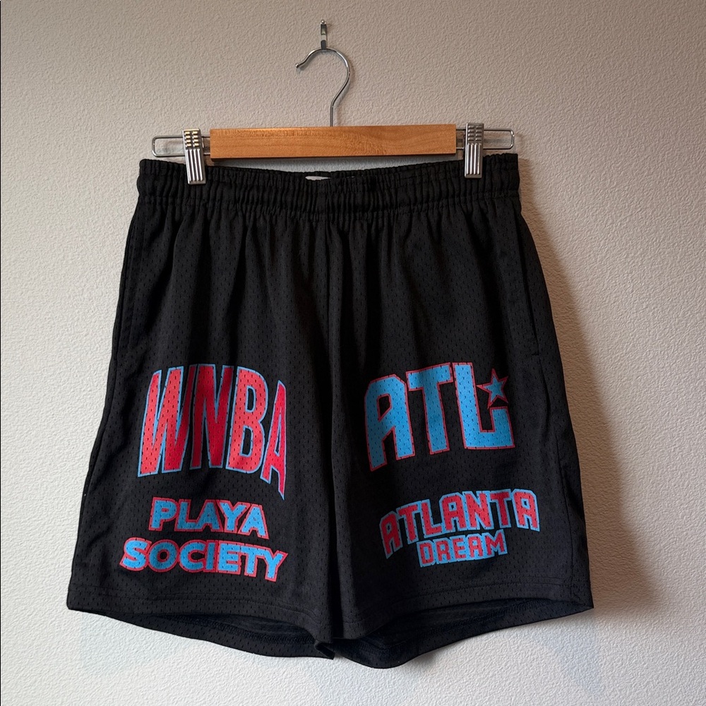 Playa Society Black Athletic Shorts with Red and Blue Graphics